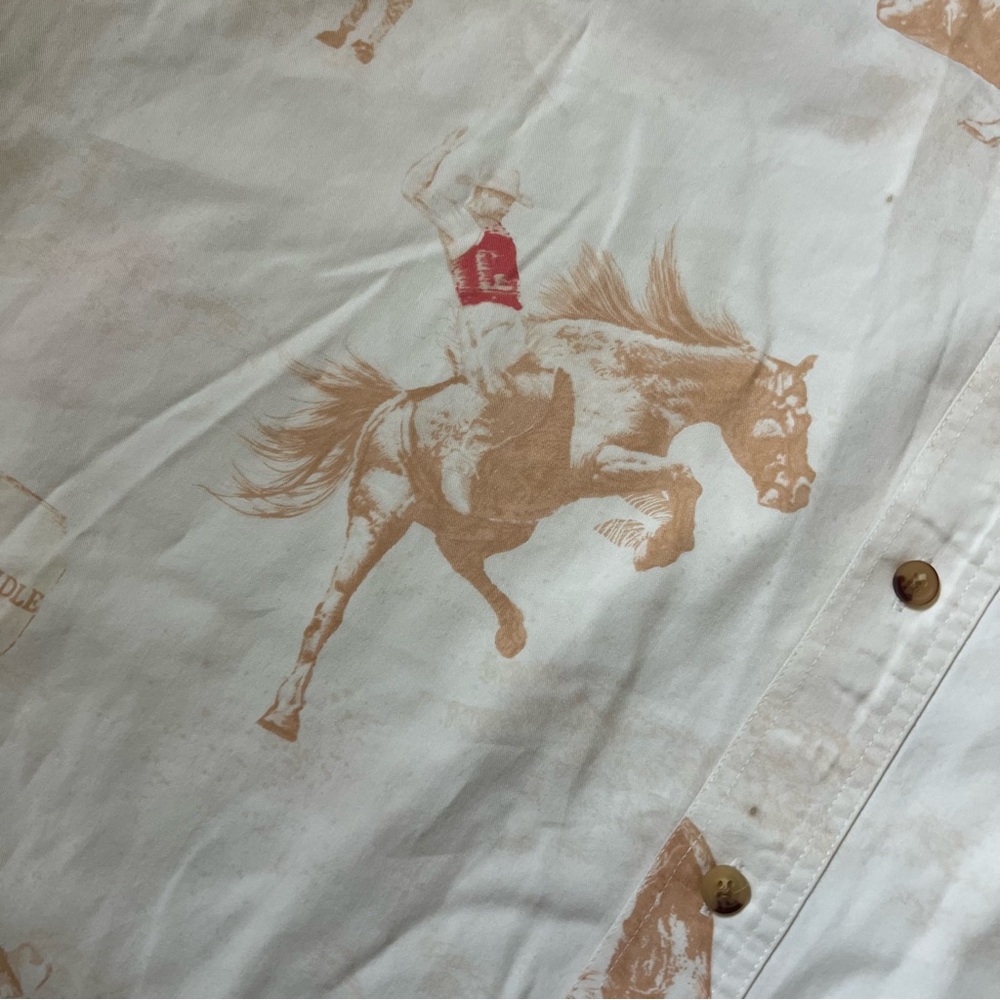 VINTAGE BIT & BRIDLE Western Cowboy Print Short Sleeve Shirt Large Rodeo Horse - Picture 5 of 14